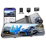 AZDOME PG17 4K 12" Mirror Dash Cam, Caméra de rétroviseur WiFi avec Caméra arrière étanche 1080P, Carte 64 Go Incluse, GPS, WDR, Vision Nocturne, Commande Vocale, Assistant de Conduite