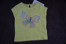 M&S Butterfly T Shirt Yellow Age 6-9 Months BNWT