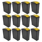 12 x 25L Slimline Recycle Bins Yellow Lid Food Trash Waste Storage Dustbins Cafe