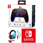 Manette filaire SWITCH SPECTRA RGB Officielle Nintendo avec Câble USB détachable+ CASQUE SWITCH ROUGE ET BLEU