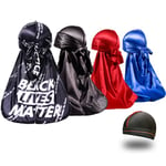 4PCS Silky Durags for Men 360 Waves, Designer Do Rag, Award 1 Wave Cap, Black, M-L