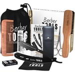 Coffret barbe et rasage pour homme | Rasoir coupe choux, brosse à barbe, peigne à barbe, ciseaux, pochette de rangement - Kit d'accessoires pour barbe