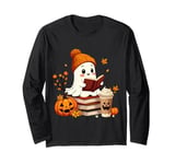 Cute Ghost Reading Book Lovers Halloween Ghost Coffee Cozy Long Sleeve T-Shirt