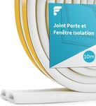 Joint Fenetre Porte Isolation 10M, 9Mm(L) X 6Mm(H) Joint De Porte D'Entrée Anti Froid Mousse Adhésif Caoutchouc Calfeutrage Joint Pour Isolante Froid, Bruit, Preuve De Collision (10M Blanc)