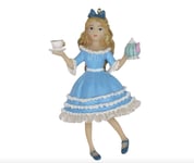 Blue Alice in Wonderland Bauble, Hanging Glittery Glass Kitsch Xmas Decoration