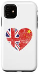 Coque pour iPhone 11 Drapeau chinois britannique en forme de cœur | Royaume-Uni Chine Roots