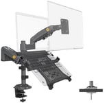 NB North Bayou Dual Arm 2 in 1 Combo, Laptop Mount for 10-17'' Notebook & Monitor Arms for 17''-27 Inch Computer Screen, Max Load 19.8 lbs VESA 75/100 mm Laptop Stand Monitor Stand H180-FP