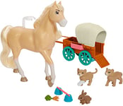 Dreamworks Spirit Chica Linda's Wagon Ride - Playset with Chica Linda, Wagon & 3 Animal Figures - Hoof Activation Feature - 8' Posable Horse - Gift for Kids 3+ - HCH51