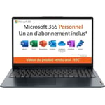 PC Portable LENOVO - IdeaPad 1 15IGL7 - 15,6" FHD - Celeron N4500 - RAM 4 Go - 128Go - W11 + 1 an Office - AZERTY - Bleu