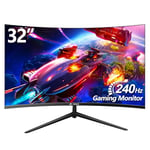 CRUA Moniteur de Jeu 32 Pouces 1920x1080P FHD, 240Hz HDMI, 1 ms (VRB), 2X HDMI 2.0, DP 1.4, incurvé, réglable en Hauteur, FreeSync Premium DP/HDMI