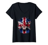 Womens Vintage United Kingdom Lion Great Britain Union Jack Flag V-Neck T-Shirt