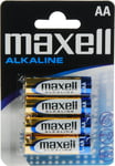 Maxell-batterier, AA (LR06), alkaliske, 1,5V, 4-pakning