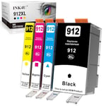 INK4U 912XL Cartouches d'encre Compatible pour HP 912 912XL 912 XL Pack pour HP Officejet Pro 8020 8022 8023 8024 8025 pour HP Officejet 8010 8012 8013 8014 8015 8017 (4-Pack)