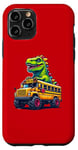 Coque pour iPhone 11 Pro Dinosaure T-rex On Monster Truck School Bus Driver Graphic