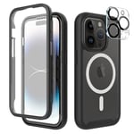 Coque Compatible avec Magsafe iPhone 14 Pro Max 360 Degrés Full Body Protection avec Protège d'écran Film Intégrée iPhone 14 Pro Max Antichoc Etui Robuste Case pour iPhone 14 Pro Max 6.7" Schwarz