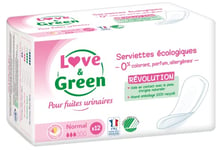 Love & Green - Serviettes Incontinence / Fuites urinaires - Protections écologiques absorbantes pour fuites urinaires légères - NORMAL - Lot de 2 X 12 serviettes (24 unités)