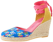 Agatha Ruiz de la Prada Femme Agatha 120 Sandale cale, Bleu/Lettres Multicolores, 37 EU