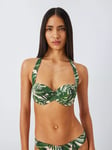 John Lewis Tropic Palm Leaf Print Sling Halter Bikini Top, Khaki