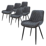 Lot de 6 chaises salle à manger cuisine anthracite simili PU pieds acier 120 kg