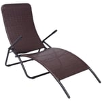 Chaise longue pliable - Rotin synthétique - Marron - Design élégant - Résistante aux intempéries