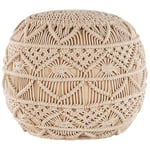 Pouf rond de 40 cm de Diamètre en Tissu Coton Beige avec Rembourrage en Billes