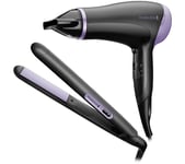 REMINGTON D3016GP Style Essentials Hair Dryer & Hair Straightener Set - Black & Purple, Black,Purple