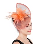 FHKGCD Wedding Holiday Mesh Sinamay Fascinator Hat For Women Three Feather Flower Party Church Tea Derby Fedora,Coral,