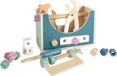 Small Foot 2-in-1 Nordic Wooden Box with Children's Tools, Becomes a Mini Workbe