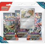 Pokémon- Lot de 3 boosters avec Snorlax de l'expansion écarlate et Violette – Crépuscule masqué du JCC (Trois enveloppes et Une Carte Promo holographique), édition en Italien, 189-60505