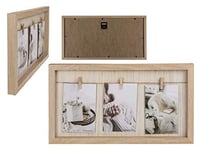 Invero Large Photo Frame Wall Mountable Triple Peg Display Picture Box with Sisal Rope and 3 Pegs - Ideal for all Living Rooms, Bedrooms, Kitchens, Offices or Gifts - Natural Wood