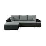 Canapé d'angle réversible convertible 3 places+Coffre - Simili noir et tissu gris - L 274 x P 184 cm - CELINA - Fabriqué en U