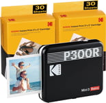 Kodak P300 Mini 3 Retro, Mobile Matkapuhelinvalokuvatulostin, yhteensopiva älypuhelimen (iOS & Android), Bluetoothin, 76x76 mm, 4Pass -tekniikan, laminointi, 68 arkin, mustan kanssa