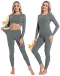 INNERSY Ladies Thermal Underwear Set Womens Thermals Top and Bottoms Ski Base Layer Winter (S, Grey)