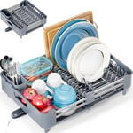 kingrack Egoutoire Vaisselle Cuisine, Égouttoir à Vaisselle Extensible, Égouttoir Vaisselle en Acier Inoxydable avec Porte-Couverts, Egouttoir Vaisselle Pliable avec Bec de Drainage Pivotant