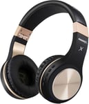 XBT-80 Casque Audio stéréo sans Fil et Filaire Bluetooth Pliable Supra-Auriculaire avec Micro et contrôle du Volume pour PC/téléphone Portable/télé/iPad (Noir et Or)