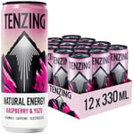 TENZING Natural Energy Drink, Plant Based, Vegan, & Gluten Free Drink, Raspberry & Yuzu, 330ml (Pack of 12) - Packaging may vary