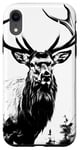 Coque pour iPhone XR Élan noir et blanc, croquis au crayon, cerf / orignal chasse #2 dos