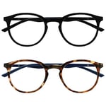 OPULIZE Met Lunettes Anti-Lumière Bleue Pack de 2 Montures Rondes et Mincess Charnières à Ressort Améliore le Sommeil Jeux Ordinateur Noir Marron Hommes Femmes BB60-12 +0.00