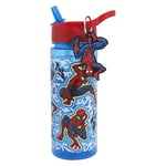 Marvel Spiderman 500ml Kids Water Bottles with Straw by Polar Gear - Spiderman Gifts - Back to School Supplies Boys Water Bottle - Spiderman Water Bottle with Spiderman Keyring Charm