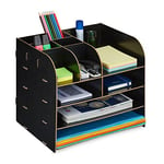 Relaxdays Organiseur Bureau avec étagères Documents, 10 Compartiments, HxLxP: 27,5 x 32,5 x 25 cm, Rangement MDF, Noir