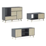 Skraut Home - Ensemble Buffet + Meuble tv + Table Basse de Salon - Finition Gris/Chêne - multicolore