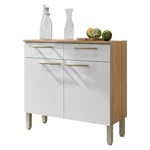 Beaux Meubles Pas Chers - Buffet Bas 2 Portes 2 Tiroirs Chêne et Blanc 2 Niches Larg 90,9 h 86 p 36,3 cm