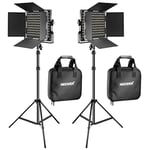 NEEWER 2 Pieces Bi-color 660 LED Video Light and Stand Kit Includes:(2)3200-5600K CRI 96+ Dimmable Light with U Bracket and Barndoor and (2)75 inches Light Stand for Studio Photography, Video Shooting