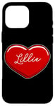 Coque pour iPhone 16 Pro Max Lillie Cœur dessiné à la main Motif prénom I Love Lillie