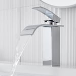 Robinet Salle de Bain Cascade, Auralum Nouveau Mitigeur Lavabo Silencieux, Robinets de Lavabo en Acier Inoxydable, 30% d'économie d'eau, Chromé