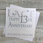 White Cotton Cards "Happy 13th Anniversaire de Mariage en Dentelle avec Love on a Special Day Carte Faite à la Main