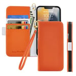 Tiyoo Flip Phone Case for Samsung Galaxy M13 4G/ A23/ M23 5G, Premium Magnetic Wallet Case for Phone Protection, Lychee Pattern PU Leather with Card Slots & Wrist Strap, Shockproof Phone Cover, Orange