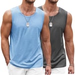 COOFANDY Mens 2 Pack Vest Running Muscle Tank Top for Men Dry-Fit Workout Sleeveless Tops Breathable Shirts Training Bodybuilding Vests Dark Gray/Light Blue XXXL