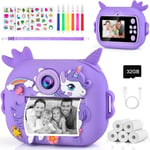 Appareil Photo Instantané Enfant Numériques Pour 3-12 Ans Imprimante Camera + 5 Rouleaux Papier Thermique Impression Licorne Couleur Numerique Qui Imprime Mini Petit Cadeau Fille Jouet Anniversaire