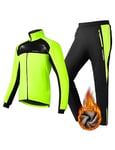 ROCKBROS Ensemble Veste+Pantalon de Vélo Thermique Hiver Vêtements de Vélo Molleton Polaire Coupe-Vent Respirant Réglable Activité Plein Air Cyclisme Escalade Randonnée Camping Course Vert Fluo M-4XL